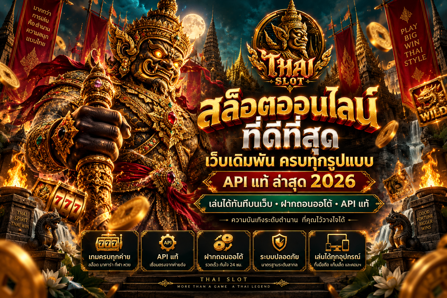 หน้าจอเกมสล็อตสมมติสำหรับอธิบายสัญลักษณ์และกติกา